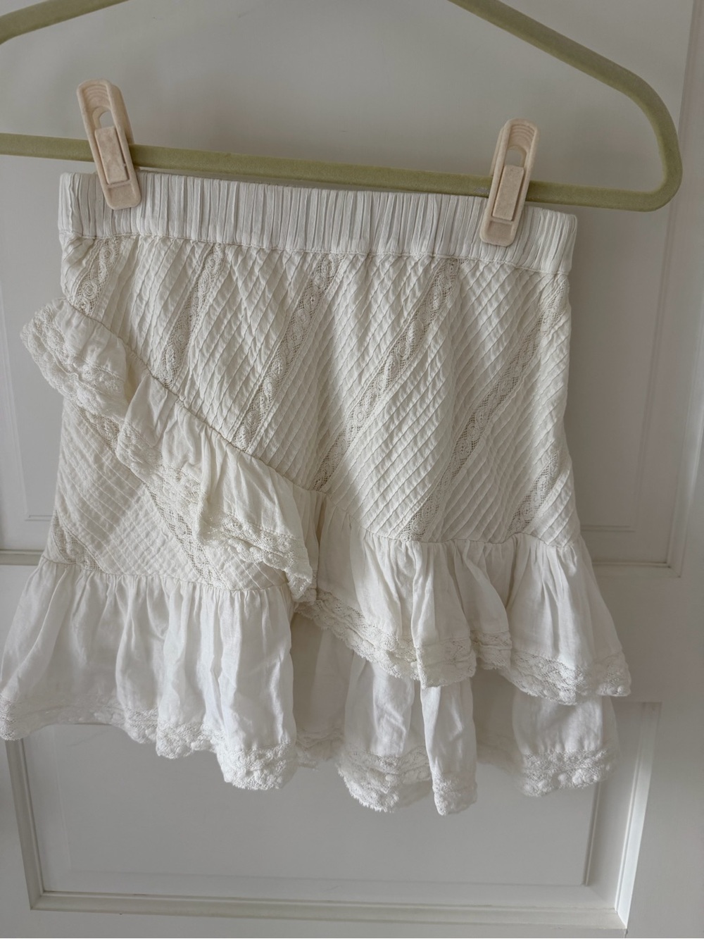 LoveShackFancy Cream Pleated Lace-Trim Top